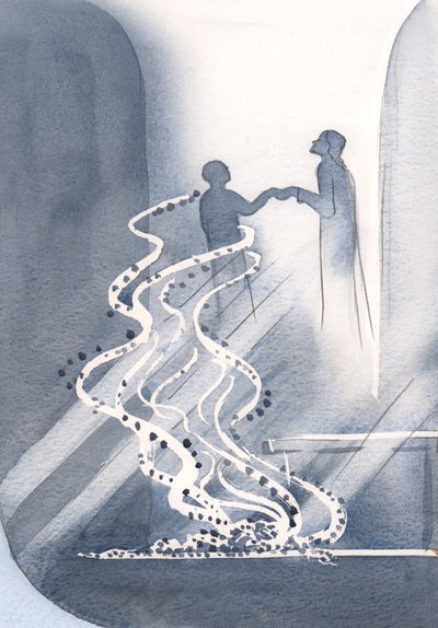 I nattverden faller våre små synder bort som aske når Kristus løfter oss opp for å dele sin glede, 2000 (w/c på papir) av Elizabeth Wang
