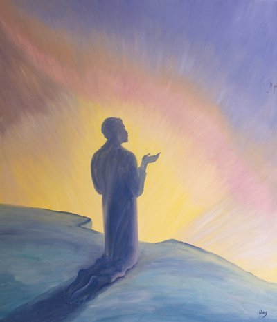 I sitt liv på jorden ba Jesus til sin Far med lovsang og takk, 2001 (olje om bord) av Elizabeth Wang