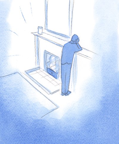 Det er i Gud vi kan finne et kjærlig hjem eller et ildsted, med lys og varme. "Utenfor" Ham er bare smerte og mørke, 2002 (w/c på papir) av Elizabeth Wang