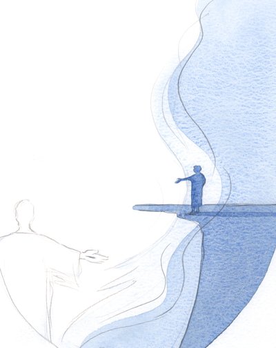 Det er den guddommelige herlighets ild som brenner bort all ufullkommenhet. Da gjenstår bare det som er sant, evig, rent og sterkt., 2001 (w/c på papir) av Elizabeth Wang