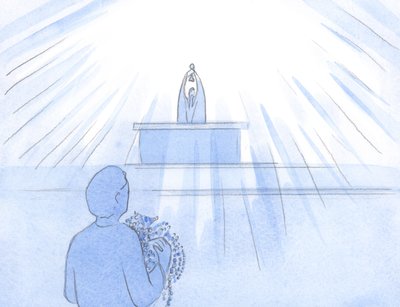 Det virket som om vi bærer armer av perler og rubiner, for Gud Faderen: Jesus er vår takk, lovsang, oppreisning og bønn., 2000 (w/c på papir) av Elizabeth Wang