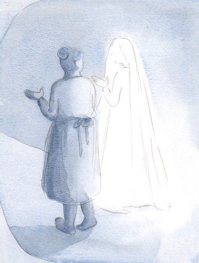 Det virket som om vi to kvinner gikk side om side, da jeg overlot andre til Hennes omsorg, 2000 (w/c på papir) av Elizabeth Wang