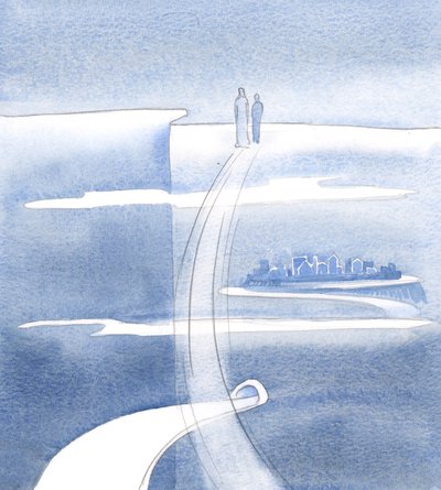 Jesus Holds Us Everywhere, 2000 (w/c på papir) av Elizabeth Wang