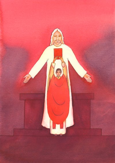 Jesus selv taler til oss gjennom Den hellige skrift, spesielt når evangeliet forkynnes ved messen, 2003 (w/c på papir) av Elizabeth Wang