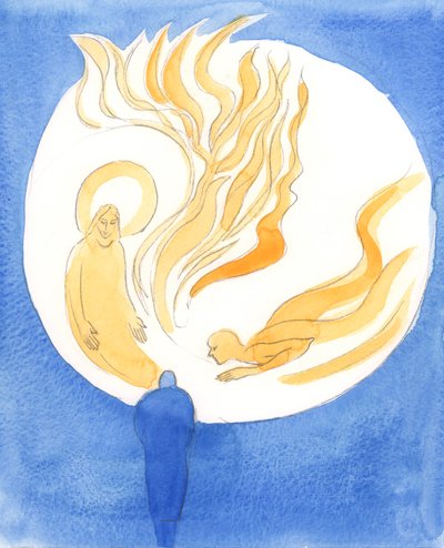 Jesus vår yppersteprest, gjennom Den Hellige Ånd, drar oss inn i Faderens kjærlighet, 2003 (w/c på papir) av Elizabeth Wang