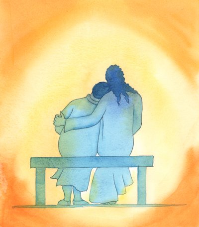 Jesu kjærlighet er personlig, øm og uforanderlig; han er alltid tilstede med oss, spesielt i det hellige sakramentet, og trøster oss med sitt nærvær., 2003 (w/c på papir) av Elizabeth Wang