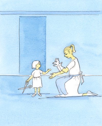 Akkurat som en mor distraherer et barn med noe "godt" før hun fjerner en farlig gjenstand, slik gir Gud gode gaver til kirken gjennom Radiant Light, 2003 (w/c på papir) av Elizabeth Wang