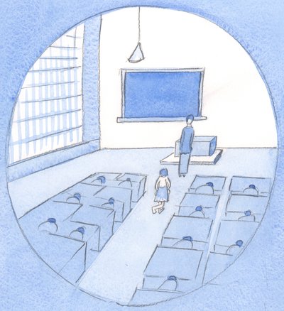 Akkurat som en skoleelskerinne gjerne tar imot en høflig hilsen, så setter Kristus stor pris på våre ærbødige gester, 2002 (w/c på papir) av Elizabeth Wang