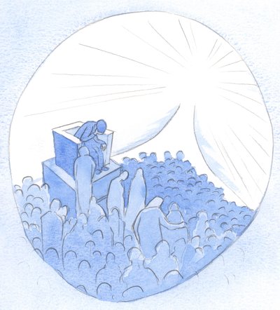 Mange mennesker reiser sammen mot himmelen. Hver jordisk eller åndelig mor kan føre sårede sjeler til stedet for gjenfødelse og forsoning, 2001 (w/c på papir) av Elizabeth Wang