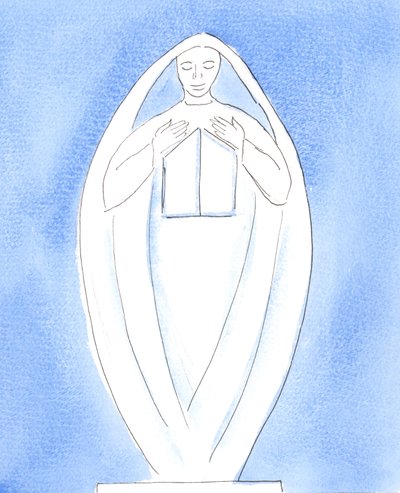 Maria, det første tabernaklet: Herren forklarte at siden hans mor Maria var det første «tabernakelet», ettersom hun bar Kristus i seg selv, 2004 (akvarell på papir) av Elizabeth Wang