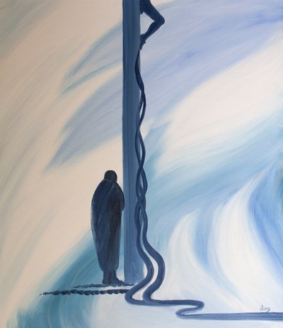 På korset utgjøt Jesus Kristus sitt dyrebare blod for å redde oss fra våre synder, 2001 (olje om bord) av Elizabeth Wang