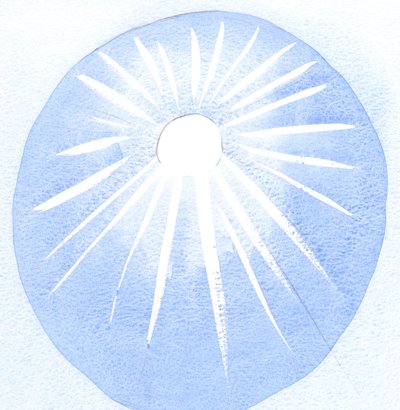 En som er takknemlig for solen er takknemlig for dens varme og lys, så den som elsker Gud burde også elske Guds vilje., 2001 (w/c på papir) av Elizabeth Wang
