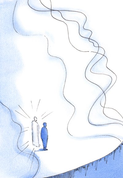 Bare gjennom Kristus kan vi møte Guddommens overveldende renhet og kraft, 2002 (w/c på papir) av Elizabeth Wang