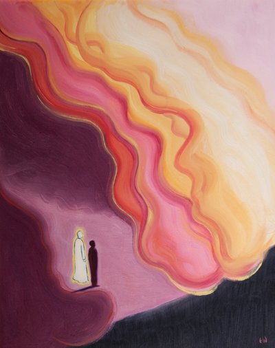 Bare gjennom Kristus kan vi møte Guddommens overveldende renhet og kraft, 2002 (olje om bord) av Elizabeth Wang