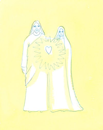 Vår Frue delte Kristi kvaler som ingen andre på jorden, 2003 (w/c på papir) av Elizabeth Wang