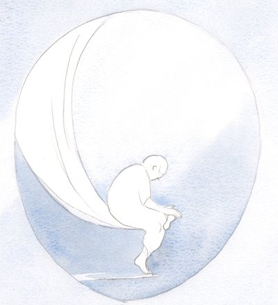 Våre små feil er som de bitene vi kan fjerne fra føttene våre etter en reise, mens vi sitter i Guds favn., 2001 (w/c på papir) av Elizabeth Wang