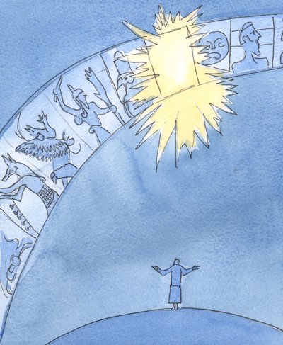 Folk har mange ideer om Gud, men bare Jesus - som et vindu mot himmelen - gir oss direkte tilgang til Gud Faderen, 2004 (w/c på papir) av Elizabeth Wang