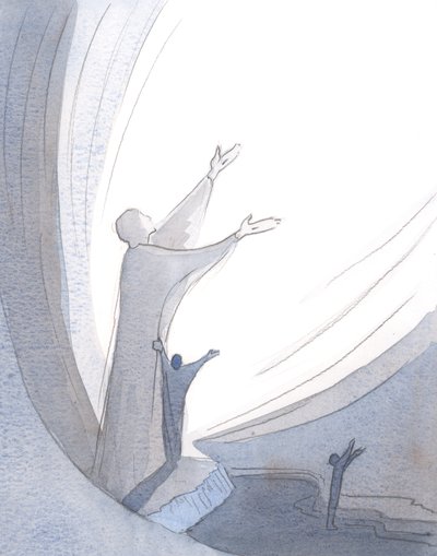 Bønn med Kristus er strålende og effektiv, men uten ham er det som å rope ut i mørket, 2001 (w/c på papir) av Elizabeth Wang