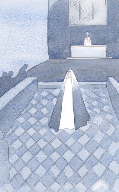 Hun som er ren som Kristus, sto blant disse dominikanerbrødrene i Oxford som lever for hennes sønn, bundet av deres tredobbelte løfter, 2000 (w/c på papir) av Elizabeth Wang