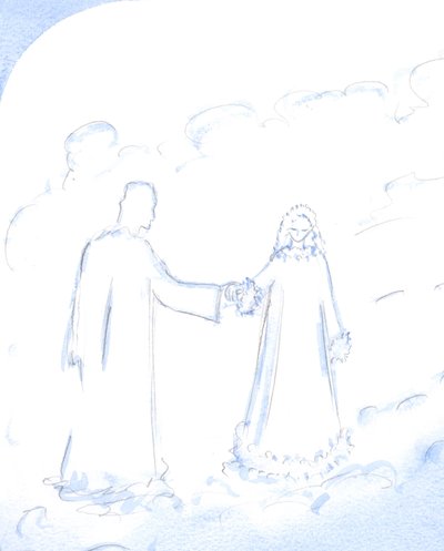 Snø, forklarte Kristus, er et godt symbol på den strålende renheten til Hans plettfrie mor, som han så elsker, 2002 (w/c på papir) av Elizabeth Wang