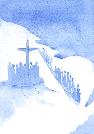 Noen snur ryggen til og ignorerer arbeidet som Kristus gjør for deres frelse; de demonstrerer sin likegyldighet til Hans Sacrifice, 2002 (w/c på papir) av Elizabeth Wang
