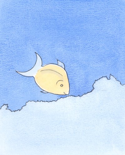 Noen som søker ivrig etter nye andakter er som en fisk som leter etter mat, dag etter dag, på Barrier Reef, 2003 (w/c på papir) av Elizabeth Wang