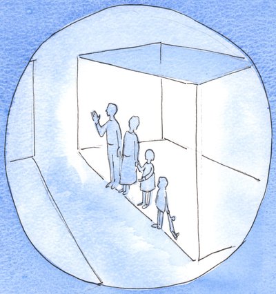 Noen som ønsker en annen person velkommen til å be sammen med dem, opptrer på en vennlig, hjelpsom måte som gir store fordeler, 2003 (w/c på papir) av Elizabeth Wang