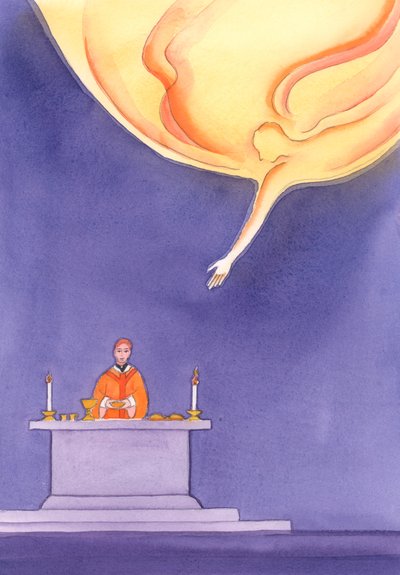 Faderen tar med glede imot gavene vi har brakt til alteret, 2002 (w/c på papir) av Elizabeth Wang