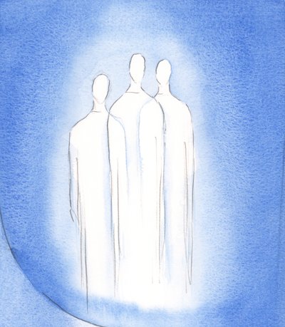 Den hellige treenighet, én gud, tre personer, lever i den kristnes sjel i blendende prakt, 2002 (w/c på papir) av Elizabeth Wang