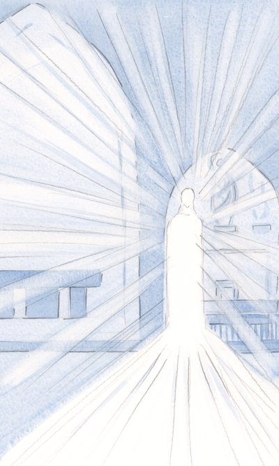 Kristi lys i det hellige sakramentet utstråler sin utstråling i vår kirke og over hele verden, 2000 (w/c på papir) av Elizabeth Wang