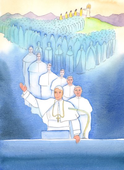 Paven, biskopen av Roma, er sjefbiskopen, og enhetsfokus i kirken, 2004 (w/c på papir) av Elizabeth Wang