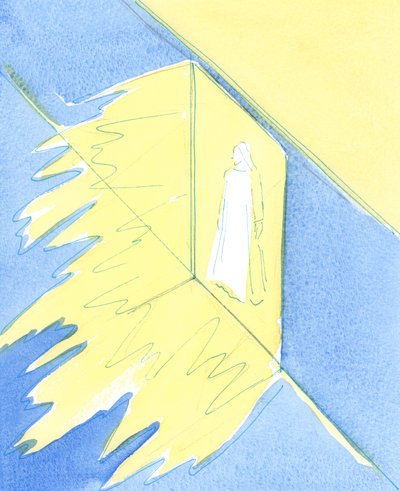 Kirkens sakramenter er som en åpen dør, som utøser alle Guds nådegaver som vi trenger for hellighet og frelse, og gjennom hvilken vi møter Kristus., 2003 (w/c på papir) av Elizabeth Wang