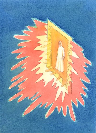 Kirkens sakramenter er som en åpen dør, som utøser alle Guds nådegaver som vi trenger for hellighet og frelse, og gjennom hvilken vi møter Kristus., 2003 (w/c på papir) av Elizabeth Wang