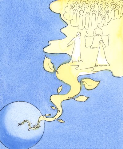Guds Sønn var villig til å stige ned fra himmelen, å dø blant syndere, for å redde oss, 2003 (w/c på papir) av Elizabeth Wang
