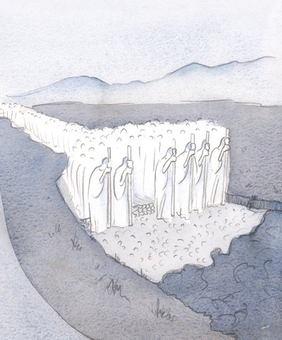 Tradisjonen er en fast vei; den hadde blitt laget gjennom ulendt grunn av hæren av troende, forent i markering og bygging., 2001 (w/c på papir) av Elizabeth Wang
