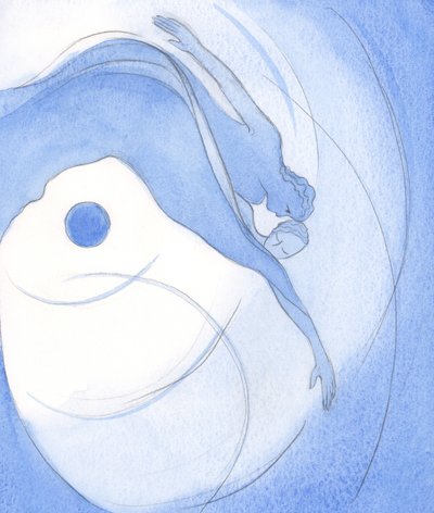 Guds fantastiske kjærlighet til sjelen er beskrevet i Høysangen: "Hans venstre hånd under hodet hennes, han omfavnet henne...", 2002 (w/c på papir) av Elizabeth Wang