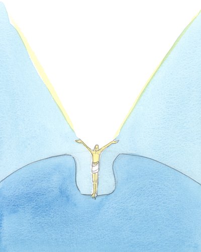 Den beste mekleren for menn i trøbbel er en annen mann, 2002 (w/c på papir) av Elizabeth Wang