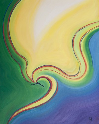 Den trofaste sjelen bor i hjertet av den hellige treenighet, 2002 (olje om bord) av Elizabeth Wang