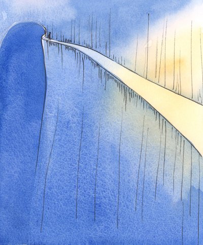 Troens reise fører til lys og glede, men vi må passe på å ikke falle inn i mørket gjennom uforsiktighet eller stolthet , 2004 (w/c på papir) av Elizabeth Wang