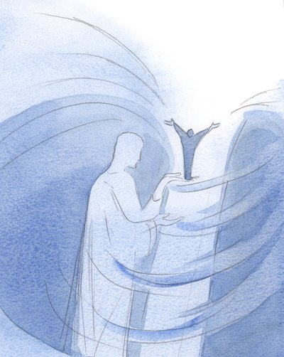 Jo mer jeg verdsetter Kristi vennskap og tror på hans evangelium, jo oftere støtter han meg - ved sin kraft - på en stor høyde, foran Faderen., 2001 (w/c på papir) av Elizabeth Wang
