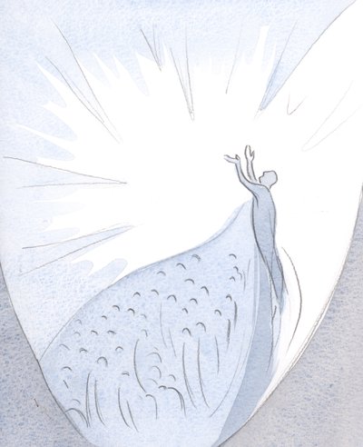 Den som samtykker (ved selvfornektelse) til å sveve til Faderen, forent med Kristus i hans bønn, trekker inn i sjelen alle dens elskede., 2001 (w/c på papir) av Elizabeth Wang