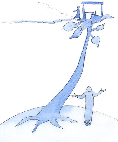 Frøet til dåpen vår er ment å vokse til en mektig plante og ta oss til det åndelige livets høyder, slik at det ved livets slutt bare er et kort skritt til himmelen., 2003 (w/c på papir) av Elizabeth Wang