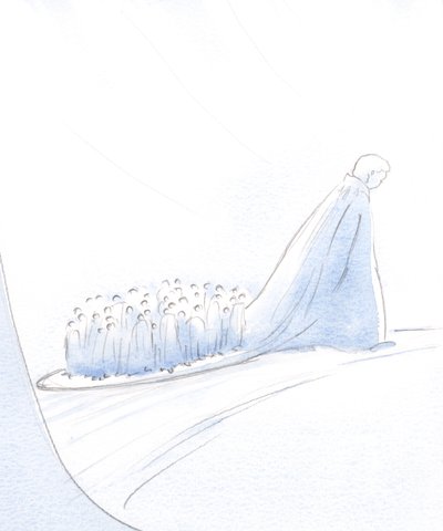 Sjelen som elsker Kristus, drar med seg andre på sitt tog, mens den forfølger sin oppgave, i dåpsprestedømmet til alle som elsker og adlyder Kristus., 2001 (w/c på papir) av Elizabeth Wang