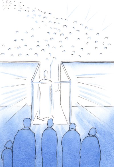 Tabernaklet er som en gang til himmelen hvor vi kan møte Kristus og hans hellige og forberede oss til himmelen ved livets slutt, 2002 (w/c på papir) av Elizabeth Wang
