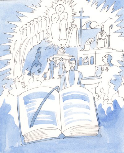 Hele den katolske troen er inneholdt i Missalet og feiret i liturgien, 2003 (w/c på papir) av Elizabeth Wang