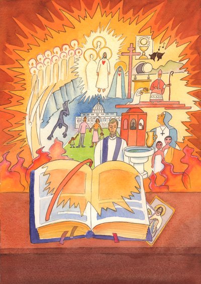 Hele den katolske troen er inneholdt i Missalet og feiret i liturgien, 2003 (w/c på papir) av Elizabeth Wang