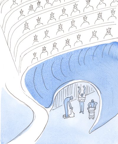Det er et sted ikke langt fra himmelen, kalt Skjærsilden, hvor folk kommer for å forberede seg til himmelen, 2004 (w/c på papir) av Elizabeth Wang