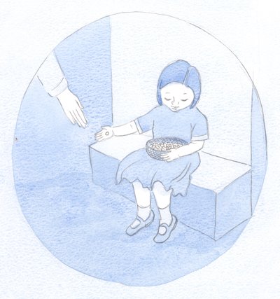 Dette er min nåværende oppgave, lærte jeg: Som et barn som deler ut perler fra en kurv, uvitende om sin store verdi, men deler sin skjønnhet., 2001 (w/c på papir) av Elizabeth Wang