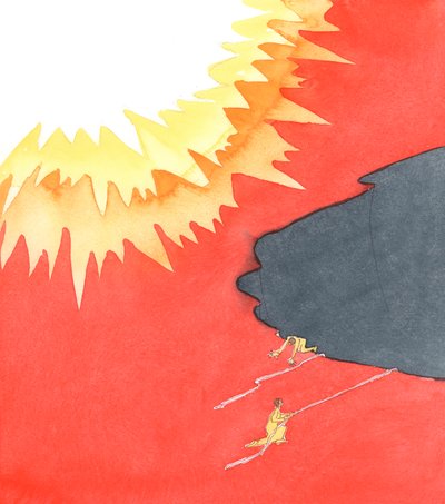 De hellige sjelene som har blitt hjulpet av våre bønner, og som er klare for himmelen, er som mennesker som har blitt dratt opp en stor klippe, for å komme frem til toppen i glede og takknemlighet, hvorfra de kan se himmelens herlighet i nærheten, 2005 (ak av Elizabeth Wang