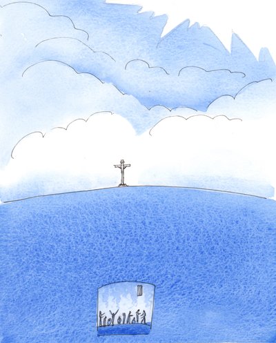 De som, ved slutten av et syndig liv, nekter å omvende seg, kan ikke stige opp til himmelen, men må «falle» langt ned, ned i helvete, 2005 (akvarell på papir) av Elizabeth Wang